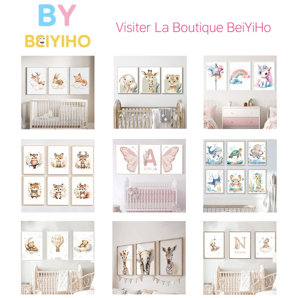 BeiYiHo 6 Affiche Animaux Marins Enfant Poster Chambre Bebe Hippocampes Baleines Tortue Tableau Deco Chambre Garçon 21X30CM Toile Decoration Murale Chambre Enfant Cadeau sans Cadre