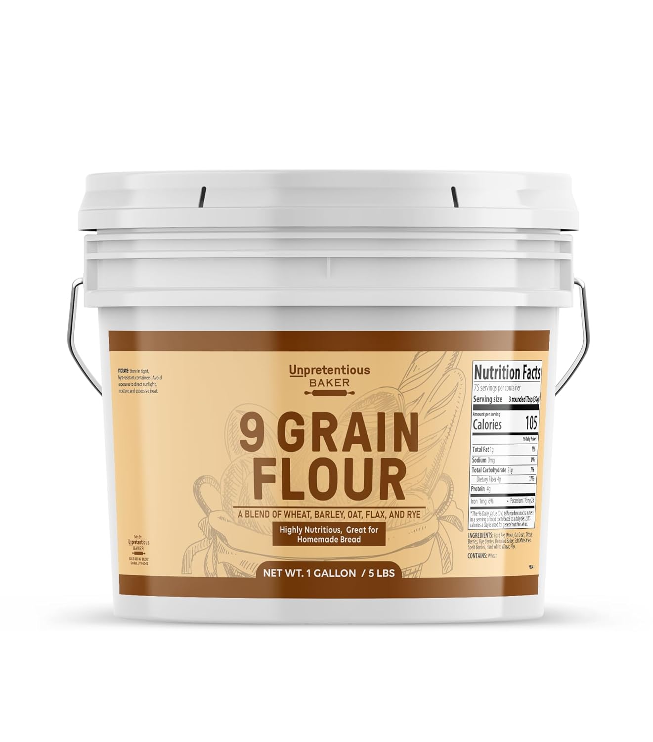 Unpretentious 9 Grain Flour, 1 Gallon, Bread & Dough, Storable, Fresh Homemade Bread