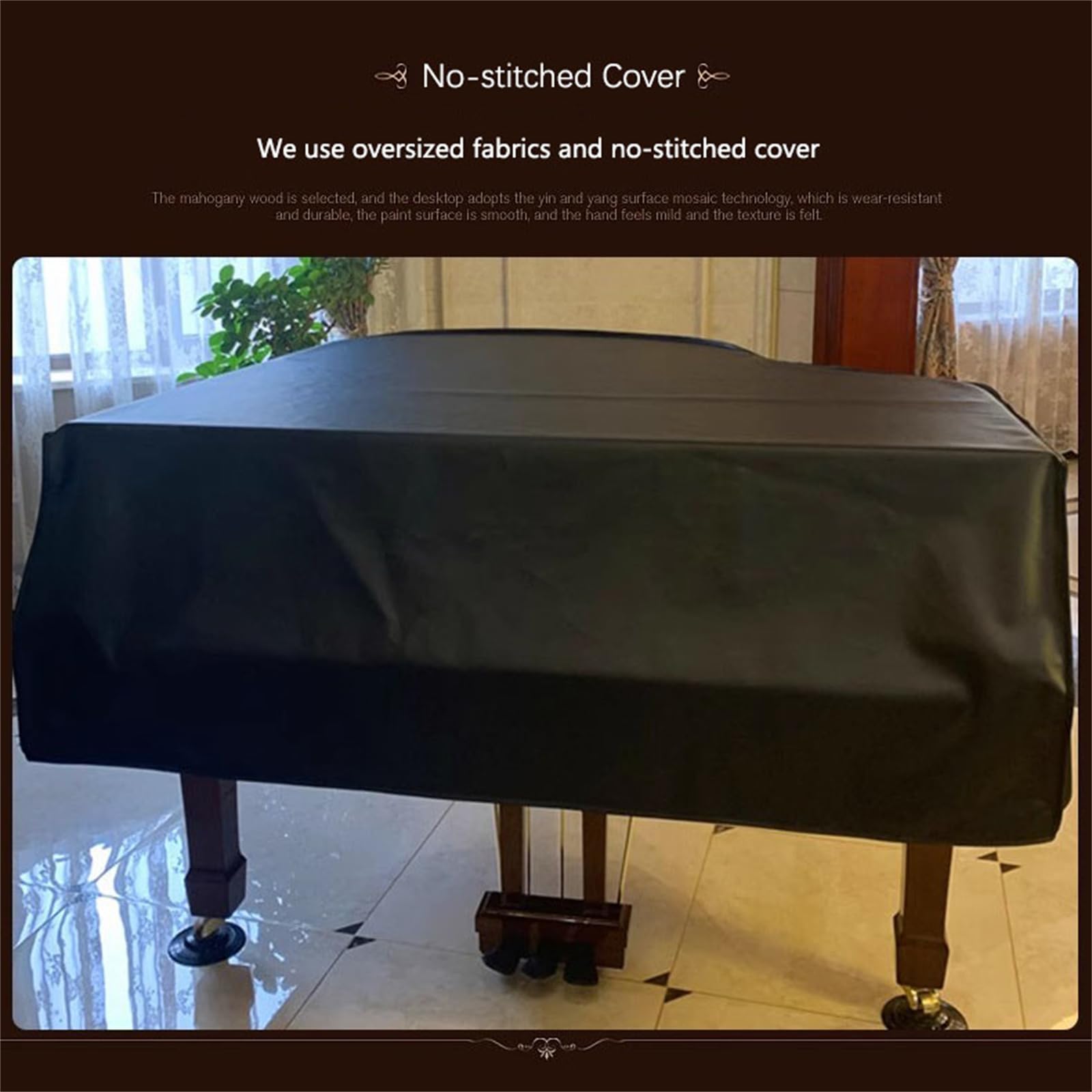 Copertura Antipolvere in Pelle per Pianoforte a Coda, Copertura Universale in Pelle PU, Antipolvere e Impermeabile, Accessorio per Strumento Musicale, Nero, A, 200 cm