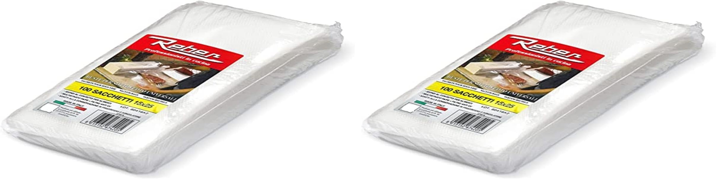 Reber Sacchetti Goffrati 6745N per sottovuoto, 15x25 cm, 105 micron, anti-UV, 100pz., trasparente (Confezione da 2)