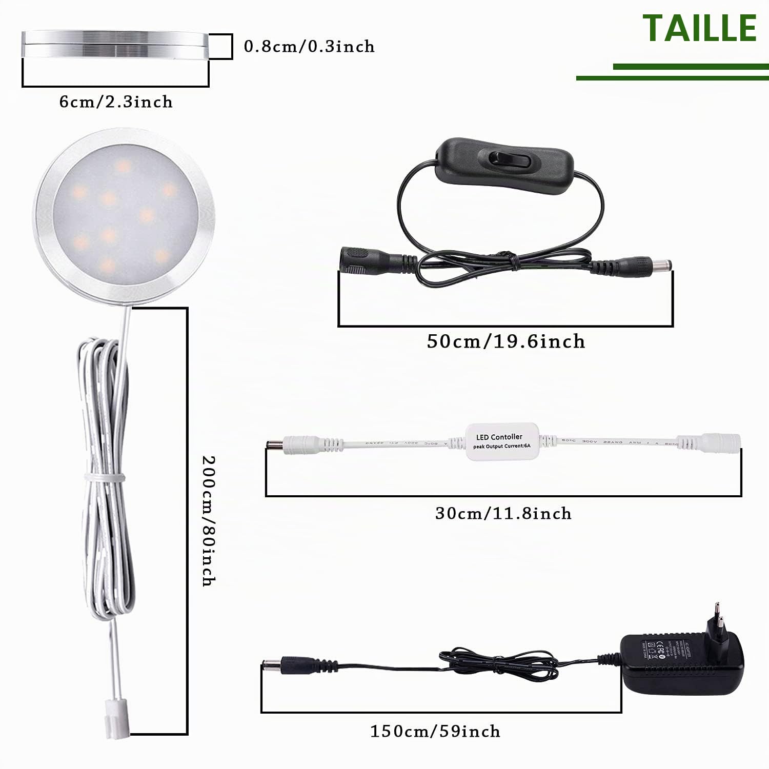AIBOO LED Lampe Sous Meuble Cuisine avec Telecommande RF Sans Fil, Rond Ultra Slim Eclairage Encastré pour Placard, Prise Européenne, 6 Paquets Lumières LED pour vitrine 12V 12W (Blanc Froide 6000K)