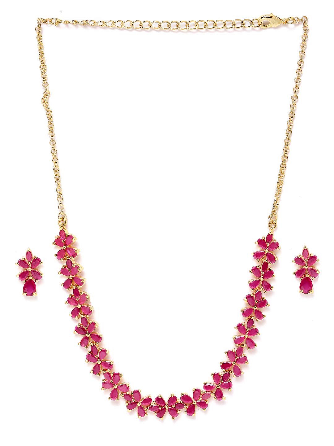 ZAVERI PEARLS Pink Floral Cubic Zirconia Contemporary Brass Necklace & Earring Set For Women-ZPFK9508 (B08G561DZM) Amazon Price History, Amazon Price Tracker
