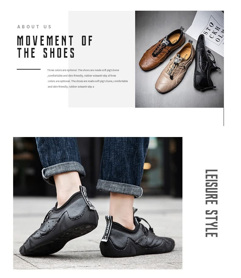 DESESE Mens lace up Hand Stitching Leather Soft Casual Driving Shoes,Breathable Comfortable Sneakers Outdoor Loafers Boat Shoes3