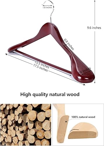 Miniatura 2 de Paquete de 10 perchas de madera para trajes, faldas, perchas con clips, perchas de madera para chaquetas, faldas, abrigos, vestidos, blusas (natural)