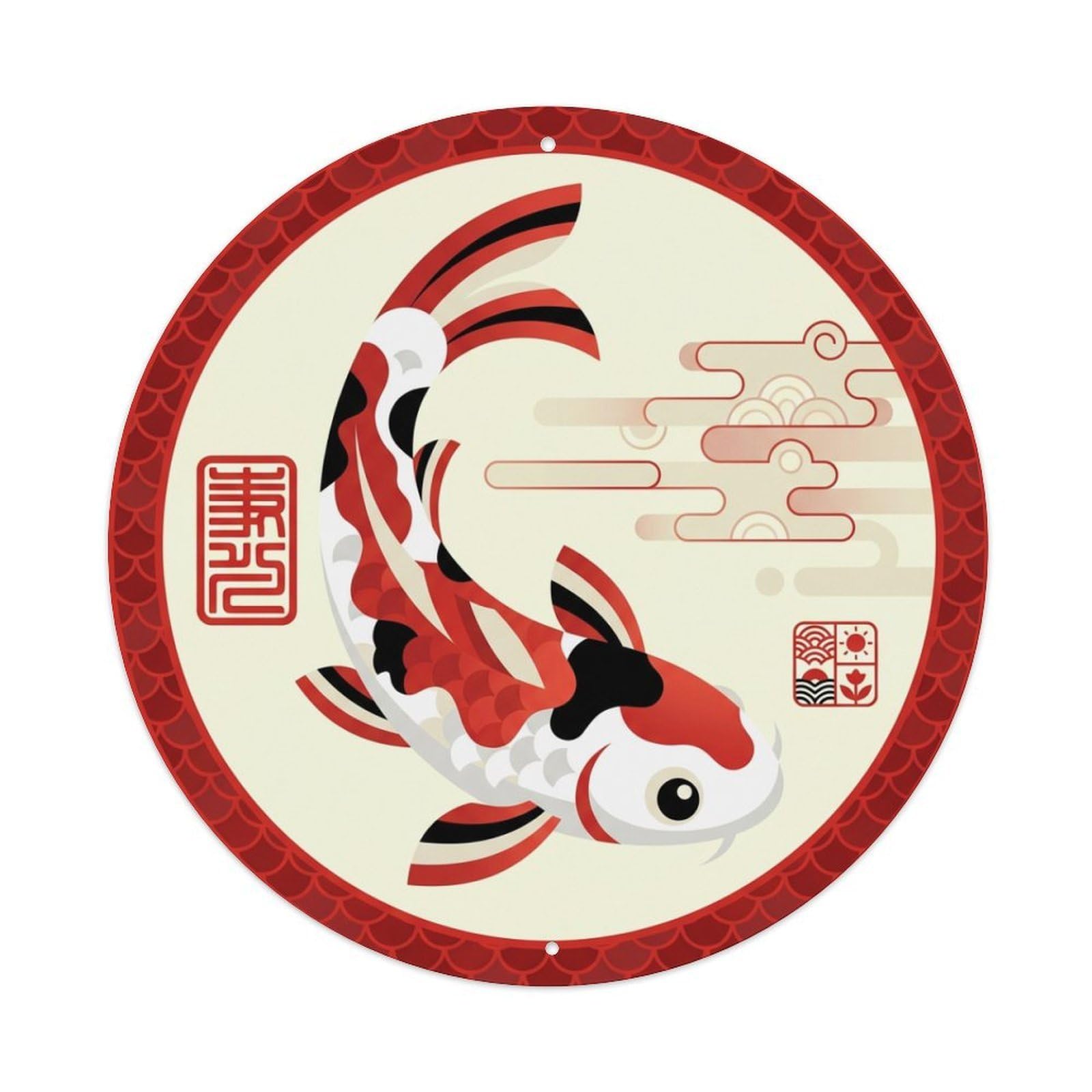 Scarlet Seal Koi Fish Ukiyo-e Metal Tin Sign