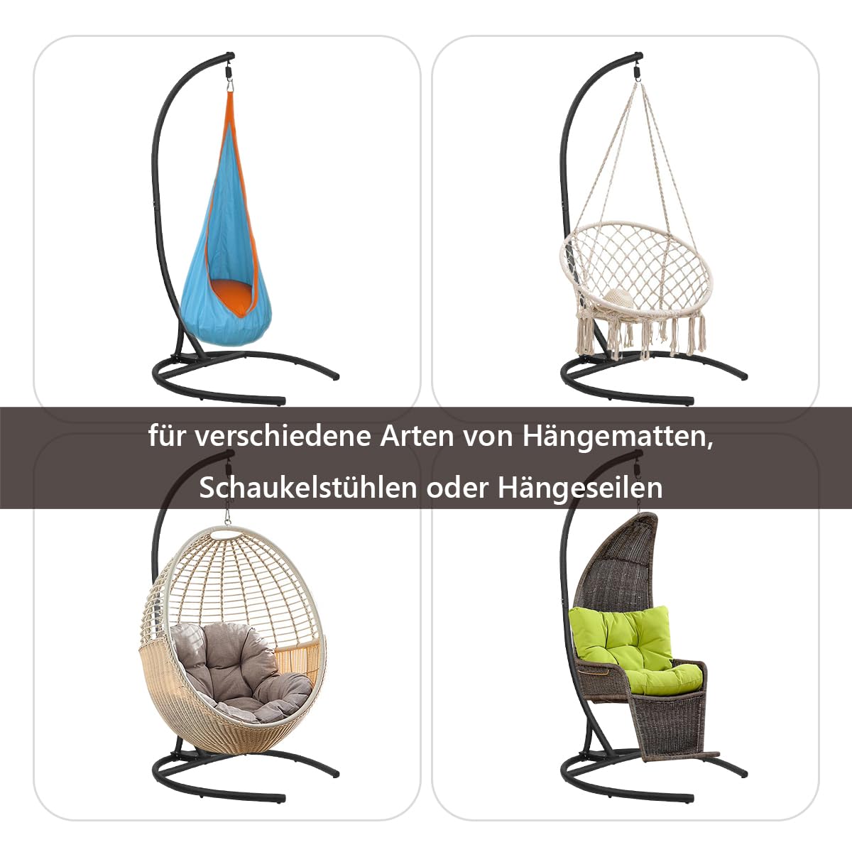 Hängesesselgestell, Hängesessel mit Gestell, Max Belastung 150 kg, für Indoor & Outdoor, Garten, Schwarz (Nur Hängesesselgestell)