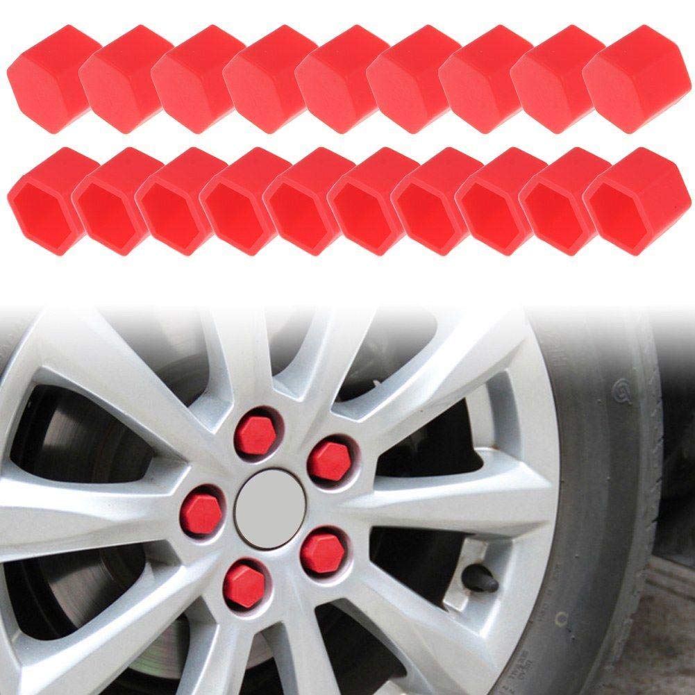 (19MM) Silicone CAR Wheel NUT - 20pcs/Set RED, Silicone car Wheel Nuts Bolts Cover dust Protective tyre Valve Screw Cap Cover (19mm) RED-image-36