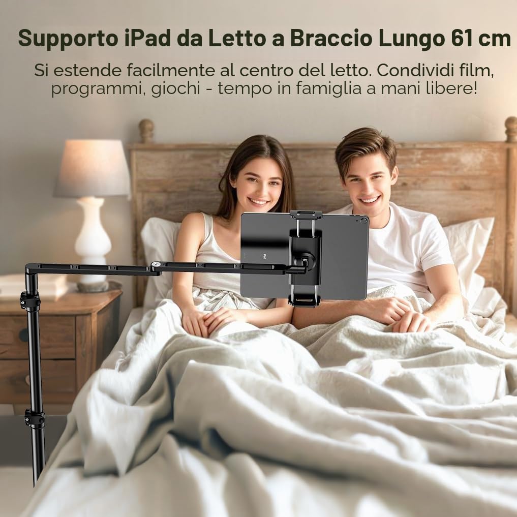 elitehood Supporto da pavimento regolabile per tablet con base resistente, supporto orizzontale da 24 pollici per iPad da pavimento per letto e divano, compatibile con iPad mini Air Pro 13/4,7-13