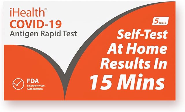iHealth COVID-19 Antigen Rapid Test, 1 Pack, 5 Tests Total, FDA EUA Authorized OTC at-Home Self Test, Results in 15 Minutes with Non-invasive Nasal Swab, Easy to Use & No Discomfort