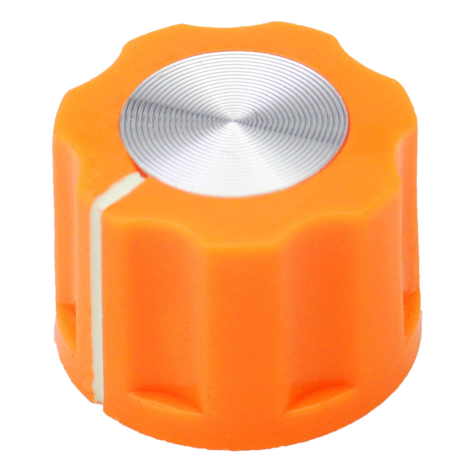 6.4mm Round Hole Small Fluted Silver Cap Retro Style Amplifier/Instrument Control Knob Pack of 5 (Orange) - Image 2