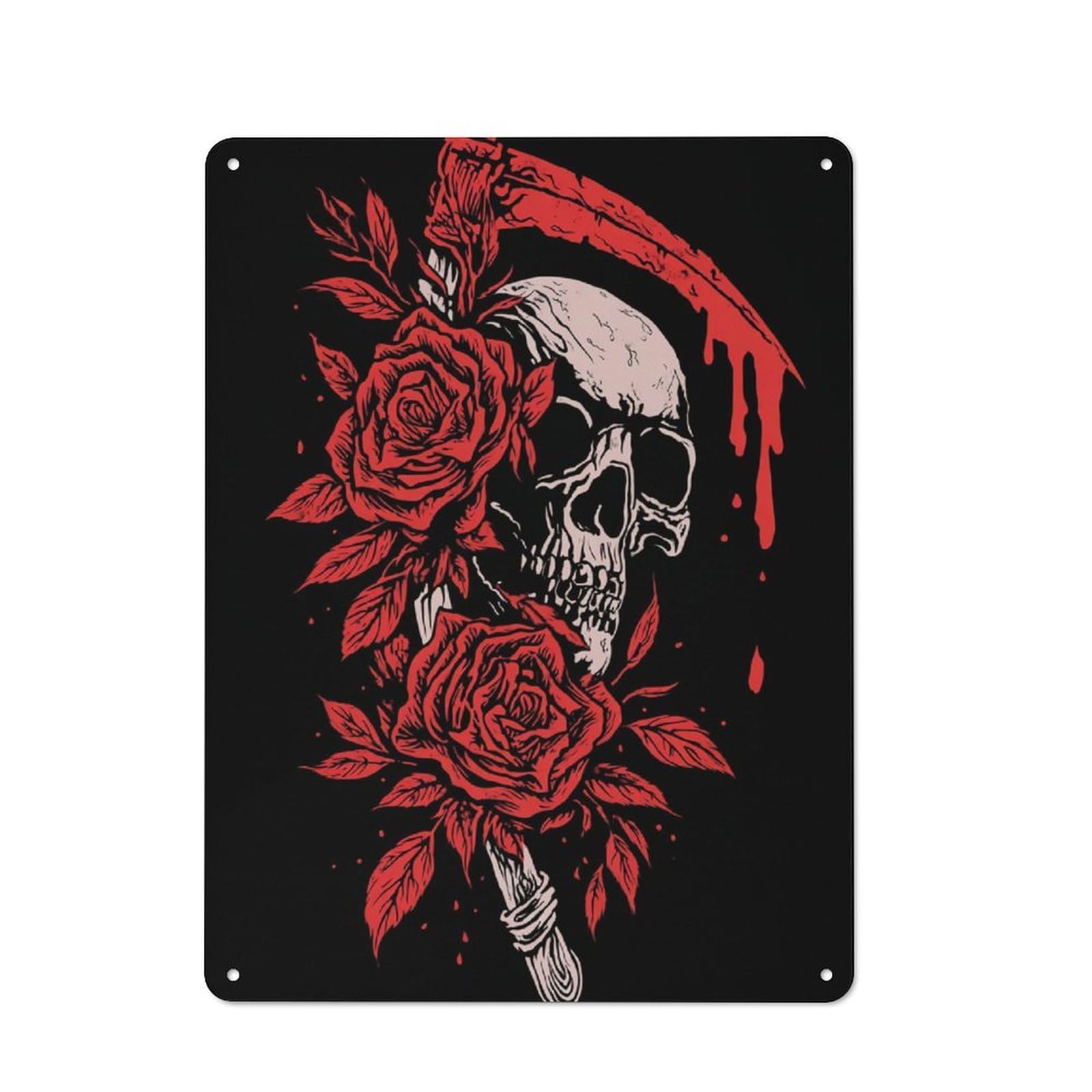 Junmoney Skull & Roses Retro Metal Sign 40X30cm Featuring For Bar Or Restaurant, For Bar Decor Enthusiasts