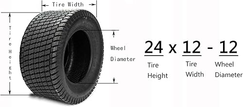 Miniatura 4 de SUNROAD Neumáticos para cortacésped de 24x12.00-12 de 24x12.00-12 pulgadas para tractor de césped y jardín, neumáticos de césped para carrito de