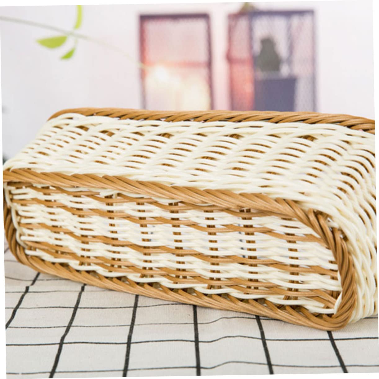 COLLBATH 1pc Woven Plate Basket Desktop Organizer Basket Wicker Tray Wicker Basket Decorative Tray Fruit Basket Seagrass Baskets Storage Baskets Imitation Rattan Plate Basket White