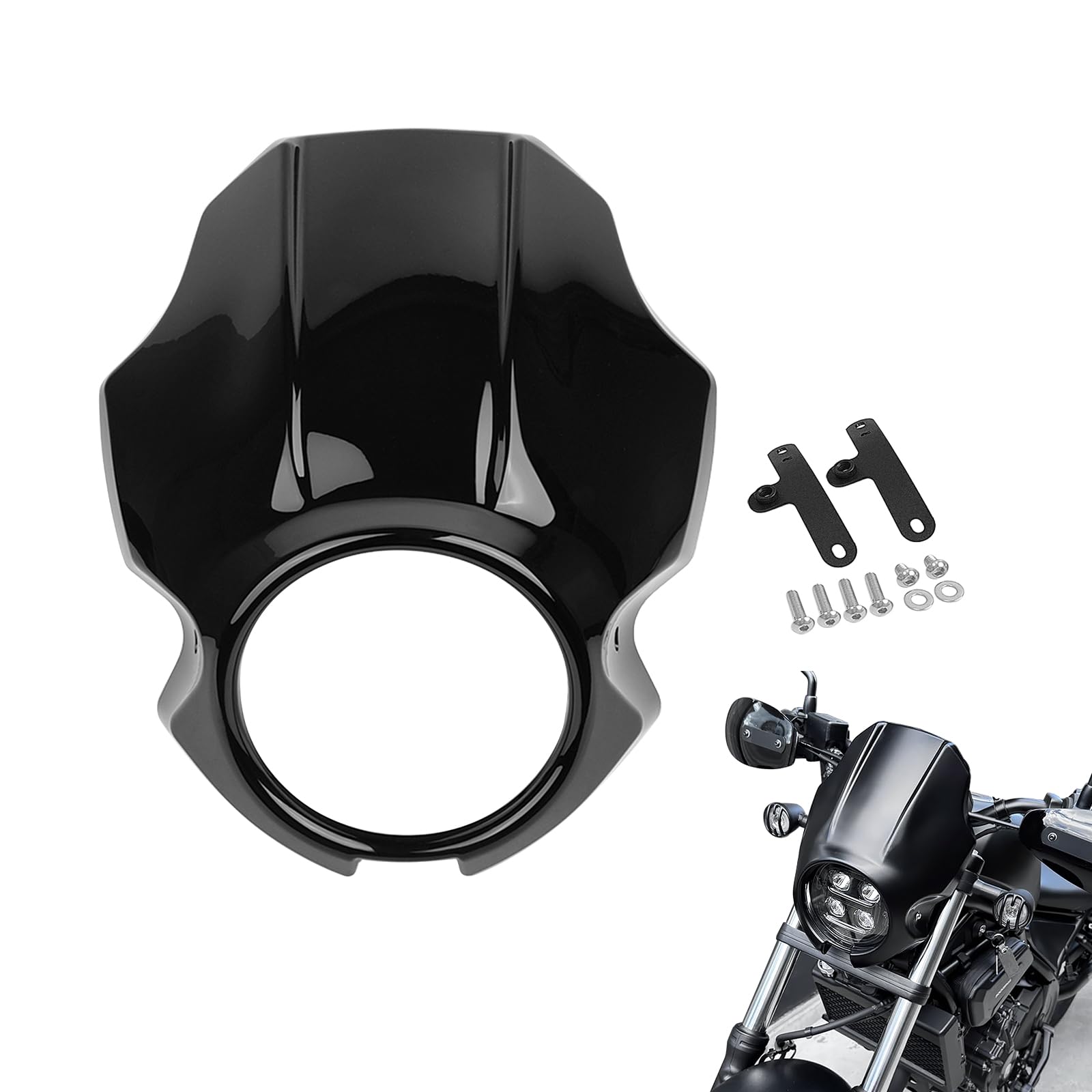 Copertura parafango anteriore per moto GFARDMOTO compatibile con Honda Rebel CMX250 300 500 (2020-2025) e CMX1100 (2021-2025), visiera parafango anteriore con attacco a forcella (Nero lucido)