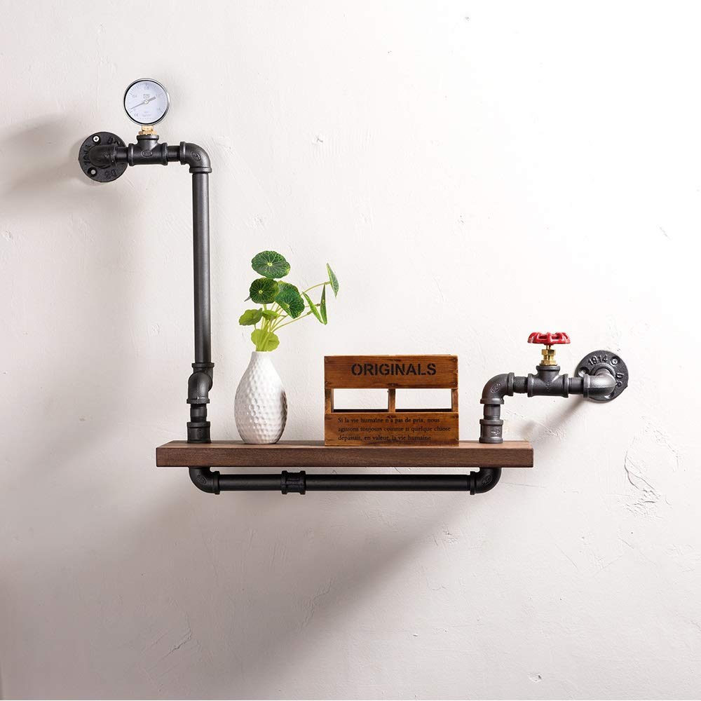 Buy Bookshelf Industrial Pipe Racks Wrought Iron Bookshelf Rustic Modern Wood Ladder Pipe Wall