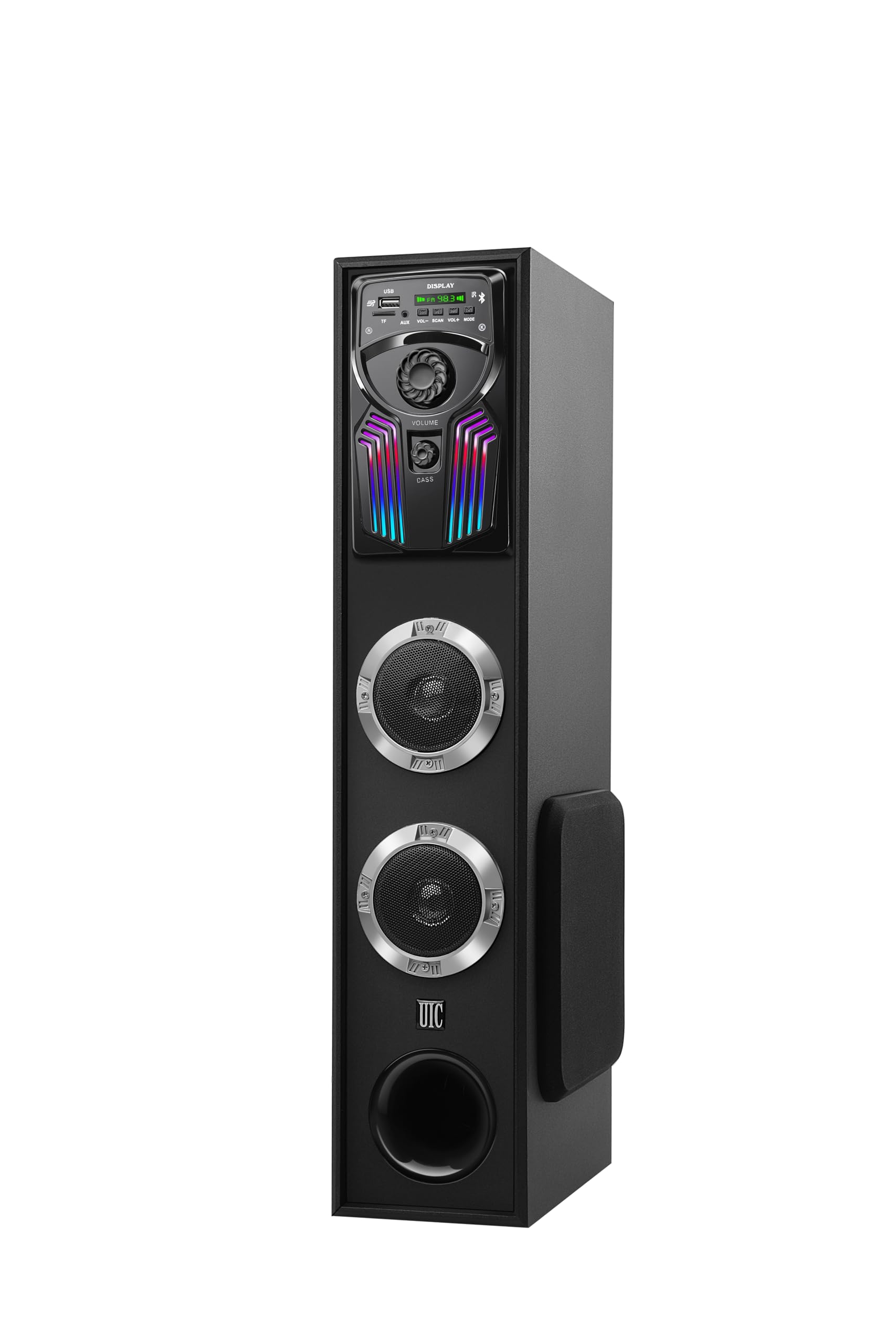 UIC Dj Mini-80W 5.25 Inch Single Bluetooth Party Subwoofer Floor Standing Speaker 3 Inch Dual Satellites with Extreme Bass Mic Slot Aux USB Fm & Remote Control Black (UIC-TWR-5107)