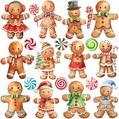 Winter Christmas Gingerbread Man Candy Cutouts Christmas Bulletin Board Decorations Classroom Winter Holiday Cut-Outs Decor Home School Christmas Stickers for Wall Window Blackboard