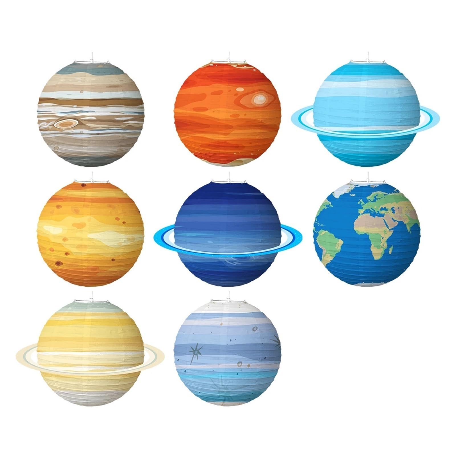 Zyayng One Color 8Pcs Eight Planets Foldable Starry Paper Lanterns Outer Space Planet Theme Happy Birthday Party Decor Lantern For Decoration