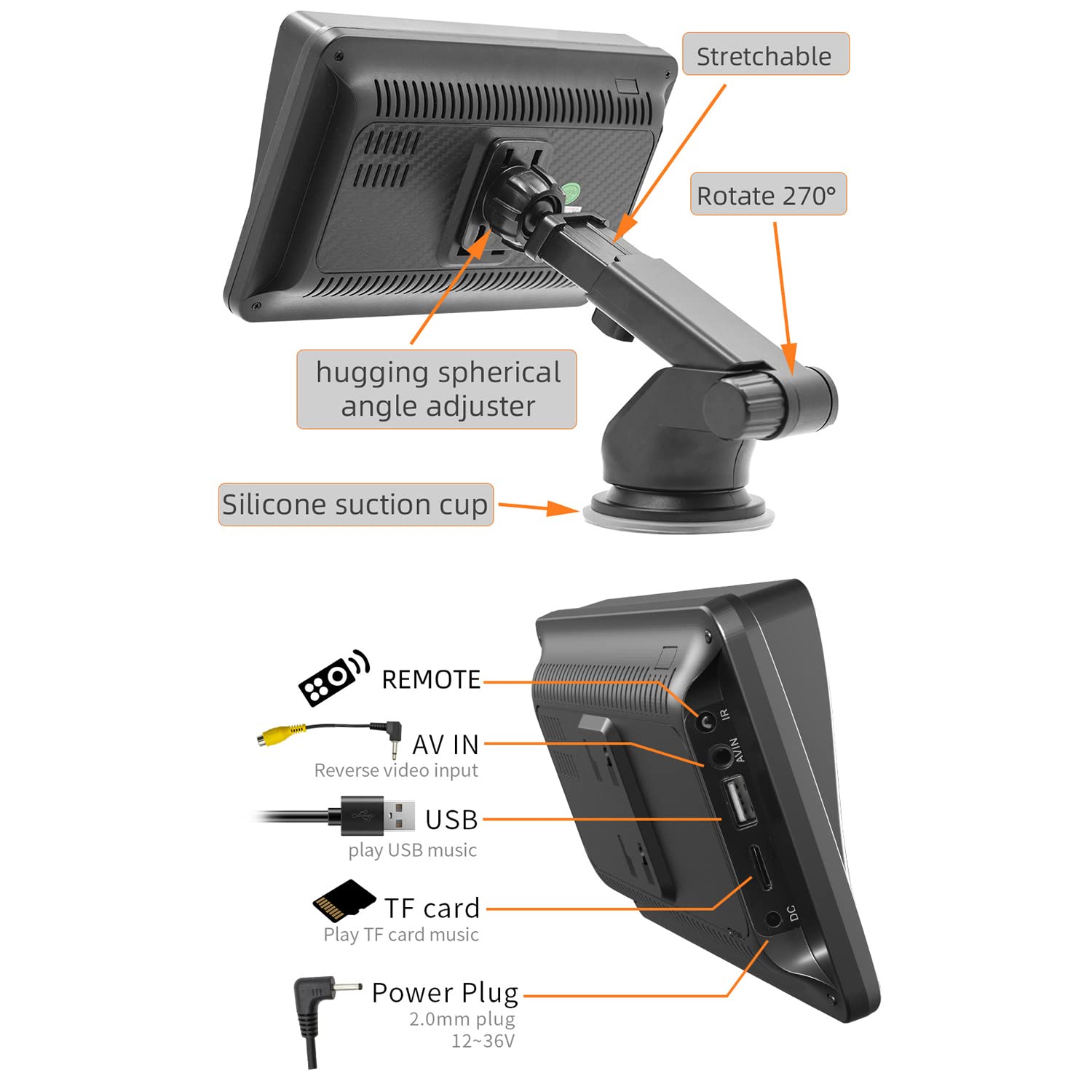 Schermo tattile Portatile Wireless Carplayer e Android Auto, Autoradio da 7 Pollici con Mirror Link/Bluetooth/Trasmettitore FM/USB/TF/Telecomando