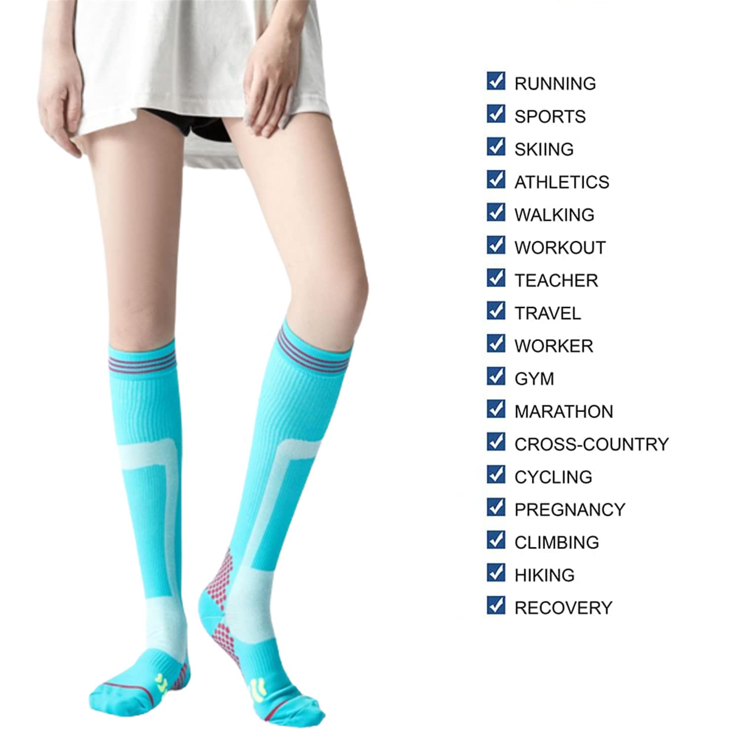 Calze a Compressione per la circolazione di Donne e Uomini 7 Paia di Calze Sportive a Compressione da Corsa Calze da Calcio Elastiche per Atletica, Viaggi
