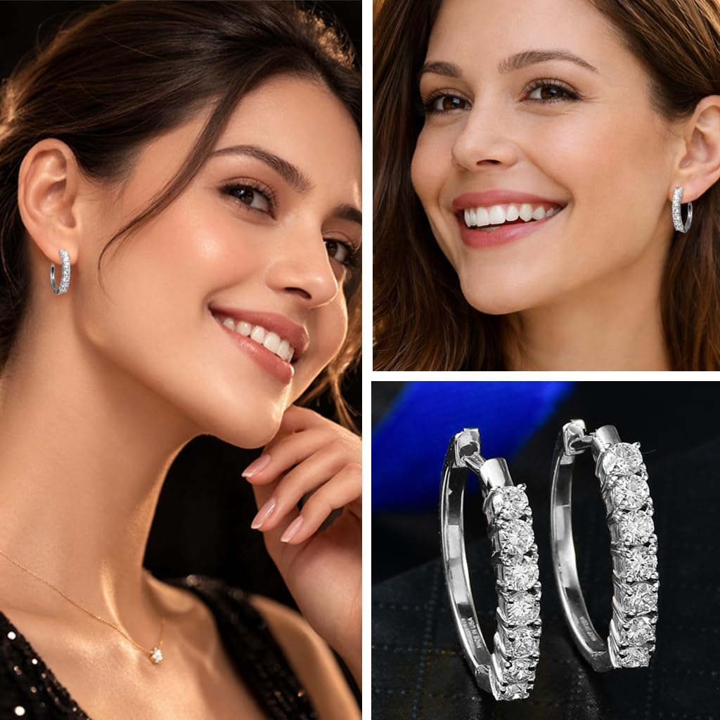 1 Carat Lab Grown Diamond Hoop Earrings for Women in 925 Sterling Silver with 18K Vermeil Yellow Gold/Rhodium Plated Jewelry Gifts (G-H Color SI Clarity) Prong Set