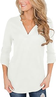 Topstype - Camiseta de manga 3/4 para mujer con cuello en V