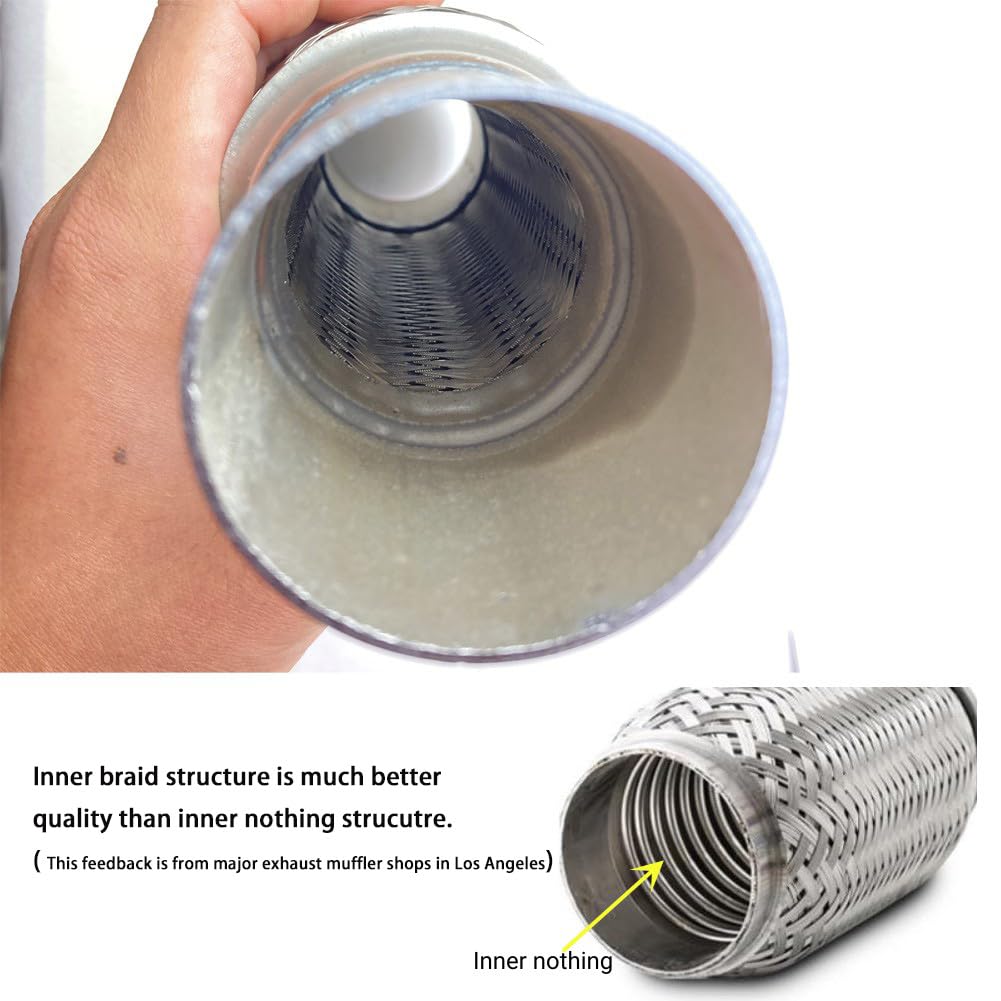 RCCT Tuyau d'échappement flexible en acier inoxydable 57 mm 55 mm / tuyau d'échappement 2,25" universel (254 mm de longueur, 57 mm)