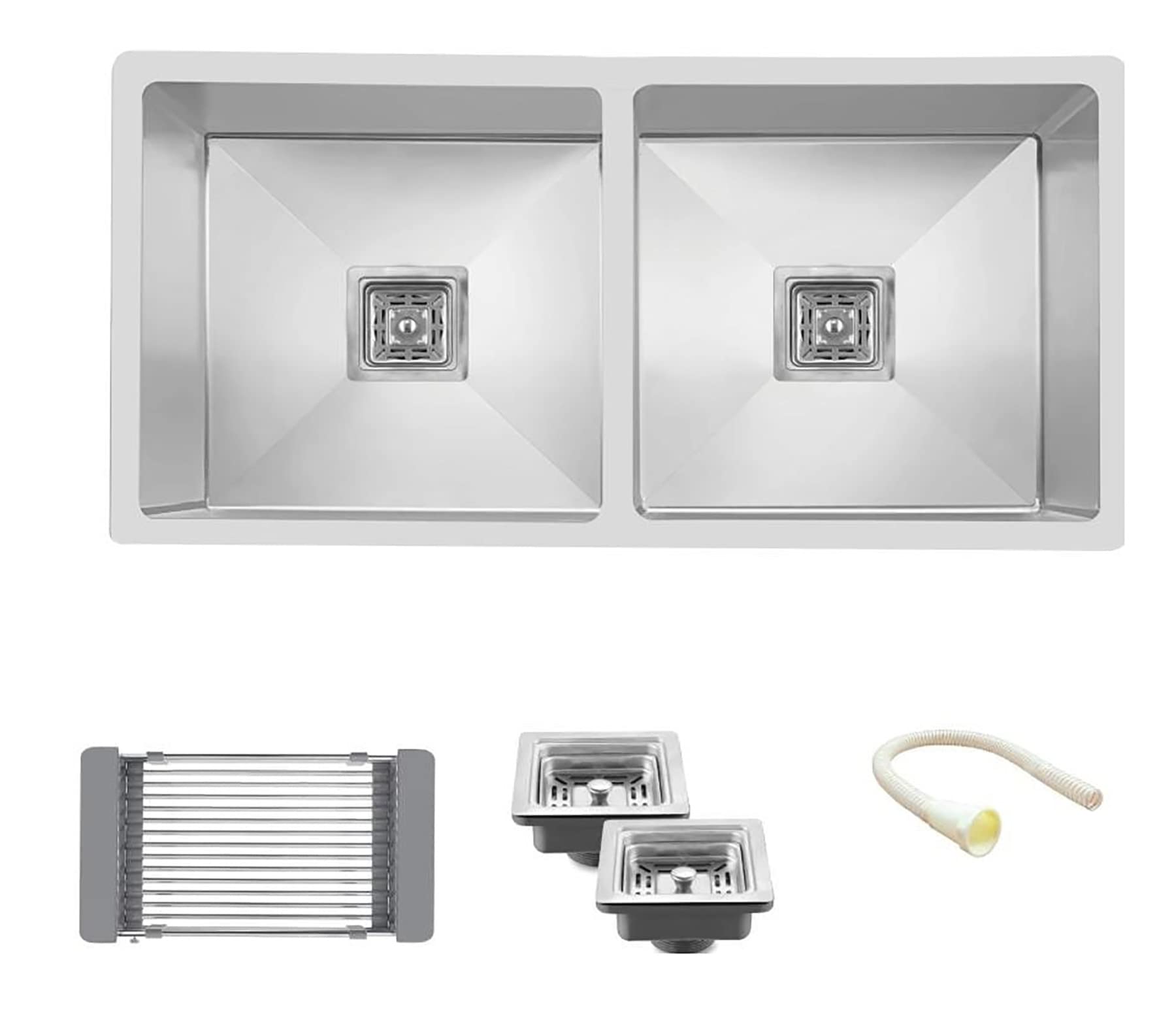 Goonj 304 Grade Stainless Steel Handmade Double Bowl Kitchen Sink With Square Coupling (45X20X10Inch-Silver) (B0CBMMJW36) Amazon Price History, Amazon Price Tracker