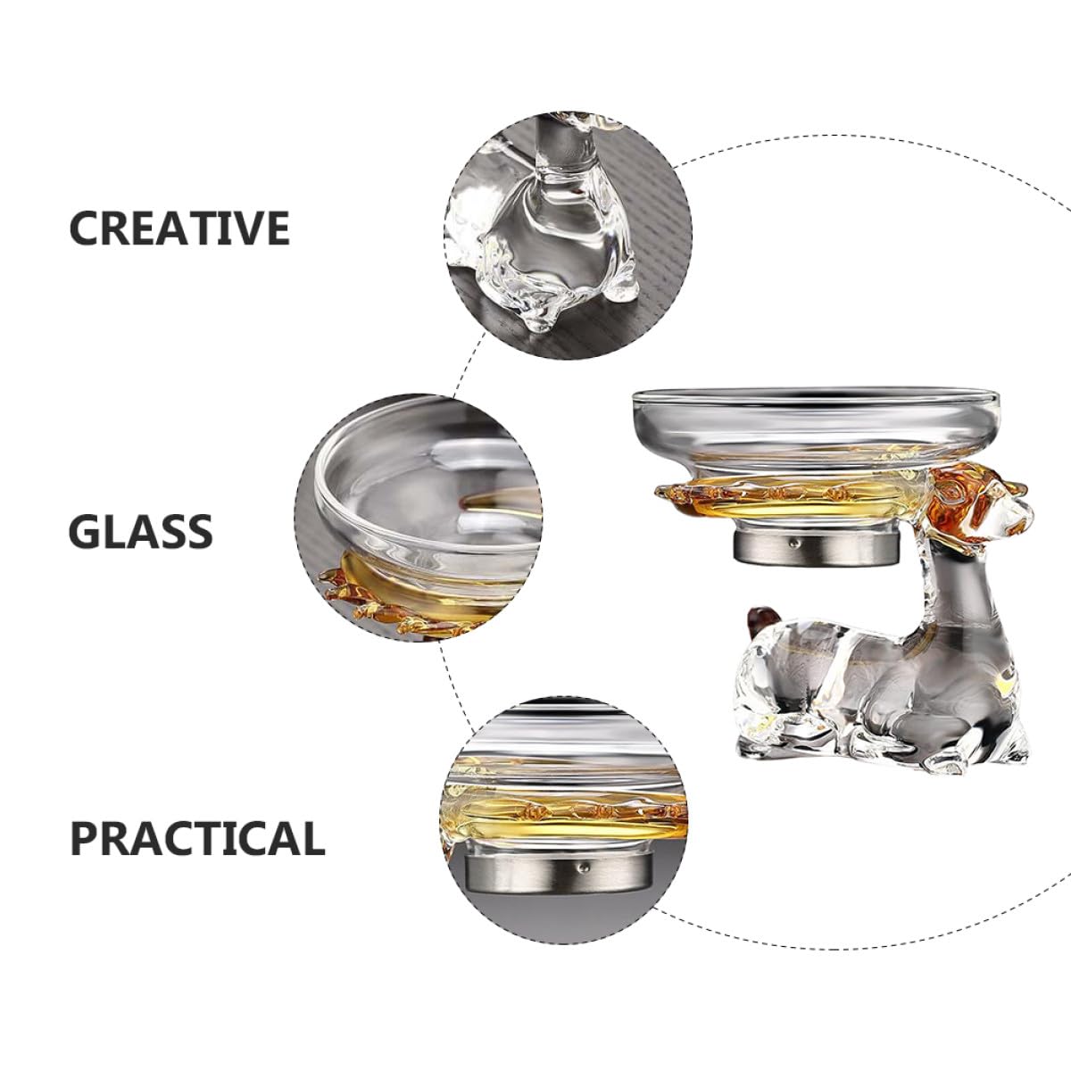 SECFOU Infusor de Té de Cristal Transparente en Forma de Ciervo, Colador de Malla Fina para Filtro de Residuos, Accesorio para Infusiones Caseras, Filtro Práctico para Té Gongfu, 1