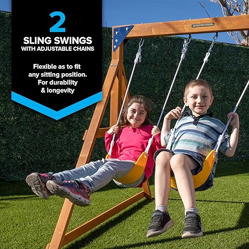 image for Sportspower North Peak Wooden Swing Set with Heavy Duty A-Frame & 6ft 