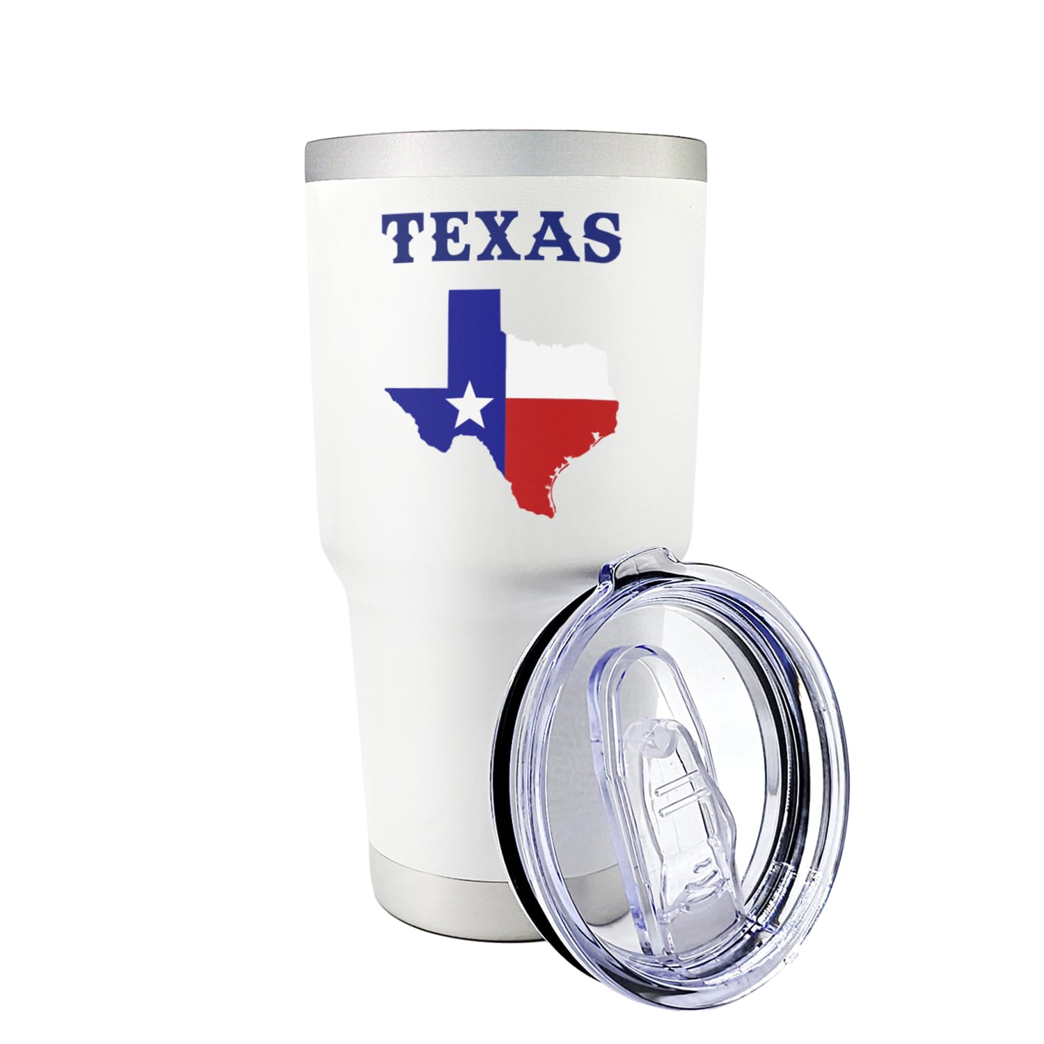 Palm City Products Premium 30 oz Texas Tumbler with Slider Lid White Stainless Steel Insulated Cup Texas Map