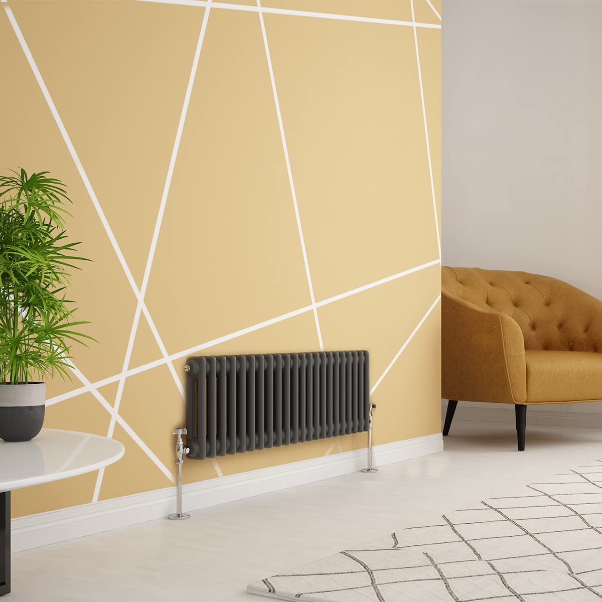 Warmehaus Anthracite Traditional Radiator Double Column Horizontal Cast Iron Style Central Heating Radiator -300 X 1010Mm