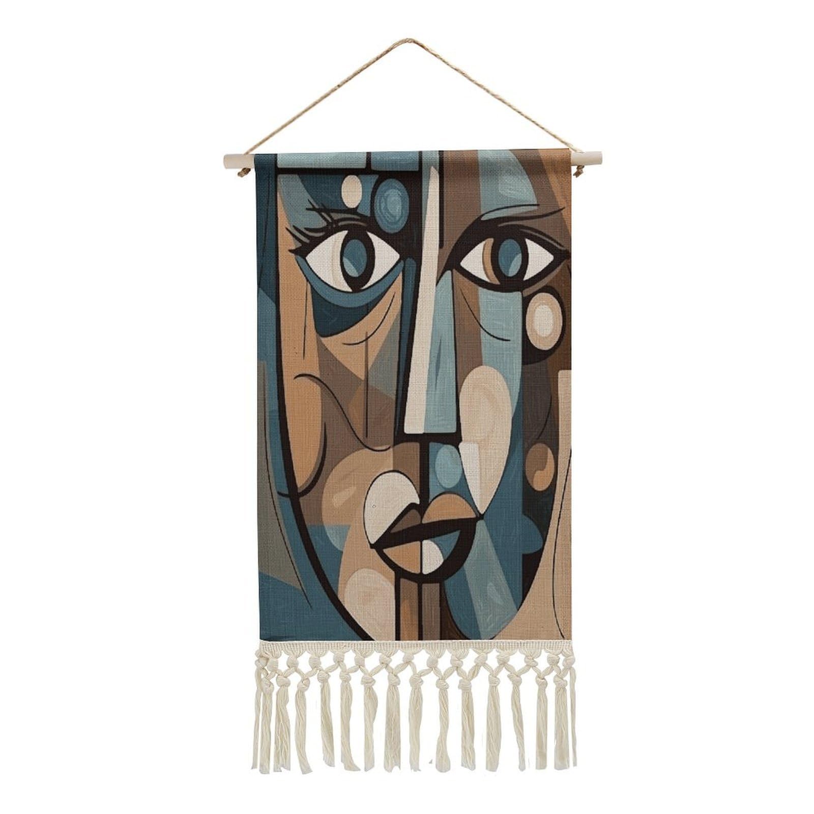 Adfgyerh Style Smiling Woman Drawing Tapestry With Tassels Cotton And Linen Hanging Posters, Wall Art For Travel Gift, Wall Tapestry For Office Home Decor Bedroom Living Room Decor