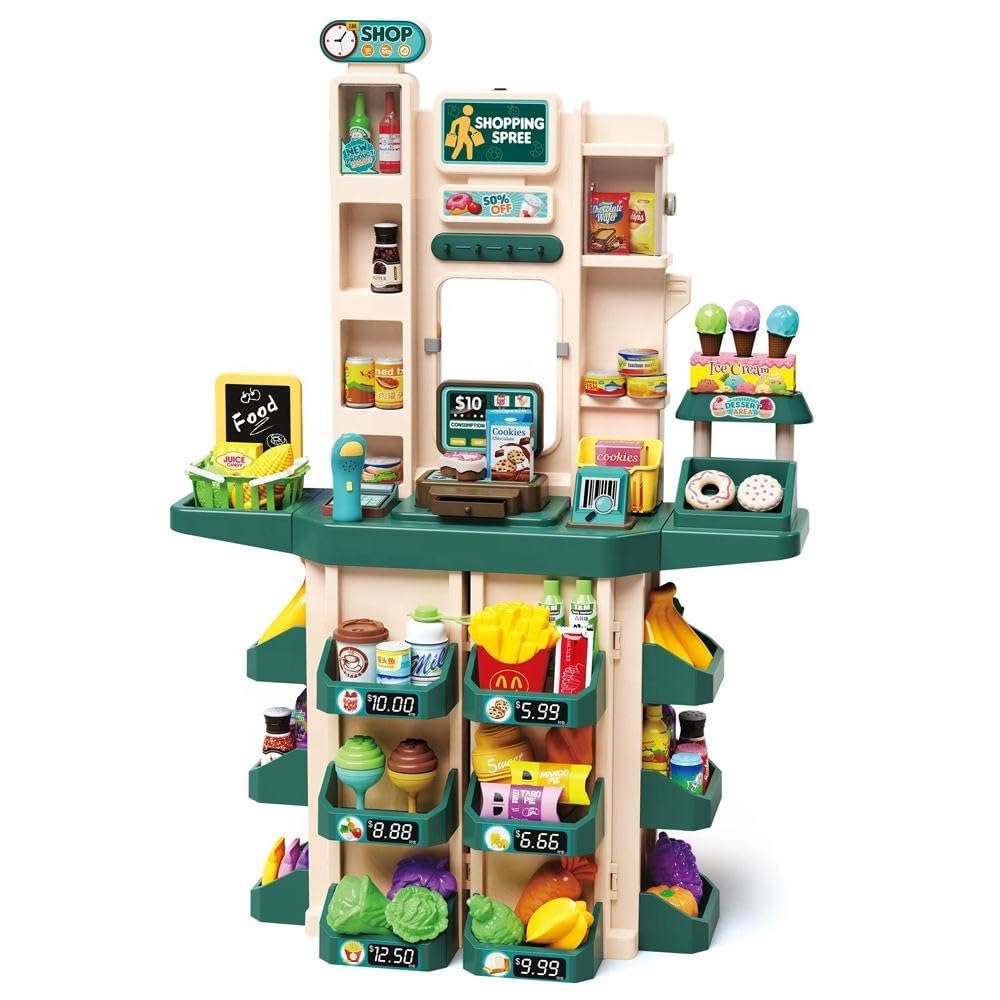 71-Pcs Kids Kitchen & Supermarket Play Set | Pretend Grocery Store with Cash Register, Fruits, Ice Cream, Food & Scanner | Role Play Toy for Boys & Girls 2