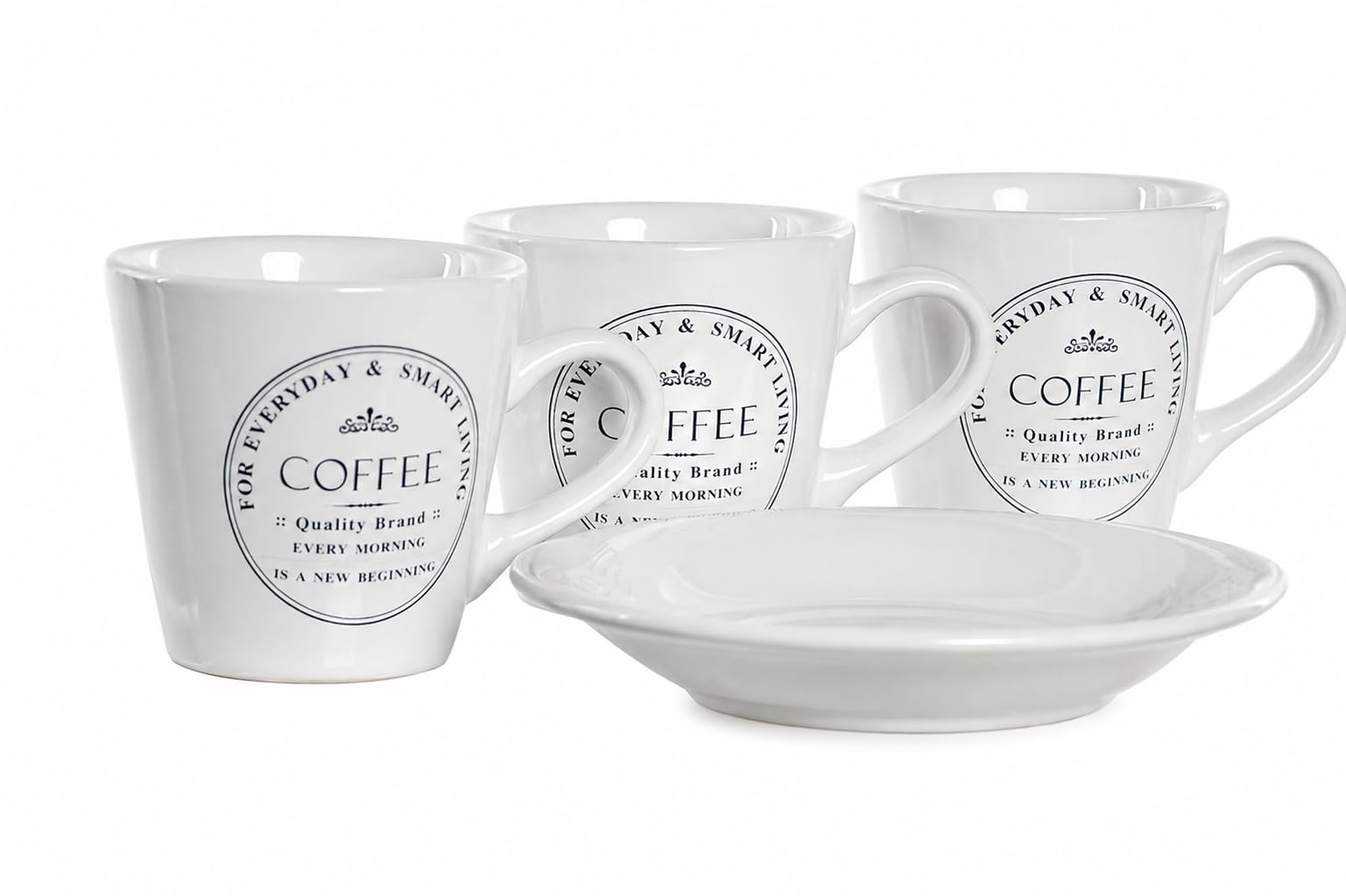 Juego de 6 Tazas de Café con Platos y Soporte Metálico – Set de Cerámica para Espresso y Cappuccino – Ideal para Cocinas Pequeñas