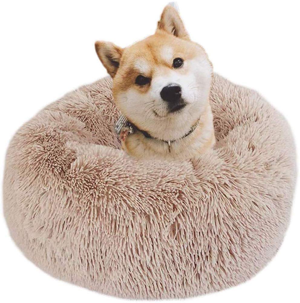 HANHAN Cama Para Perro De Piel Sintética Grande Con Forma De Donut Redondo Para Mascotas, Cojín Suave, Cálida Cama Para Perro Golden Retriever (80 Cm), Color Marrón Claro