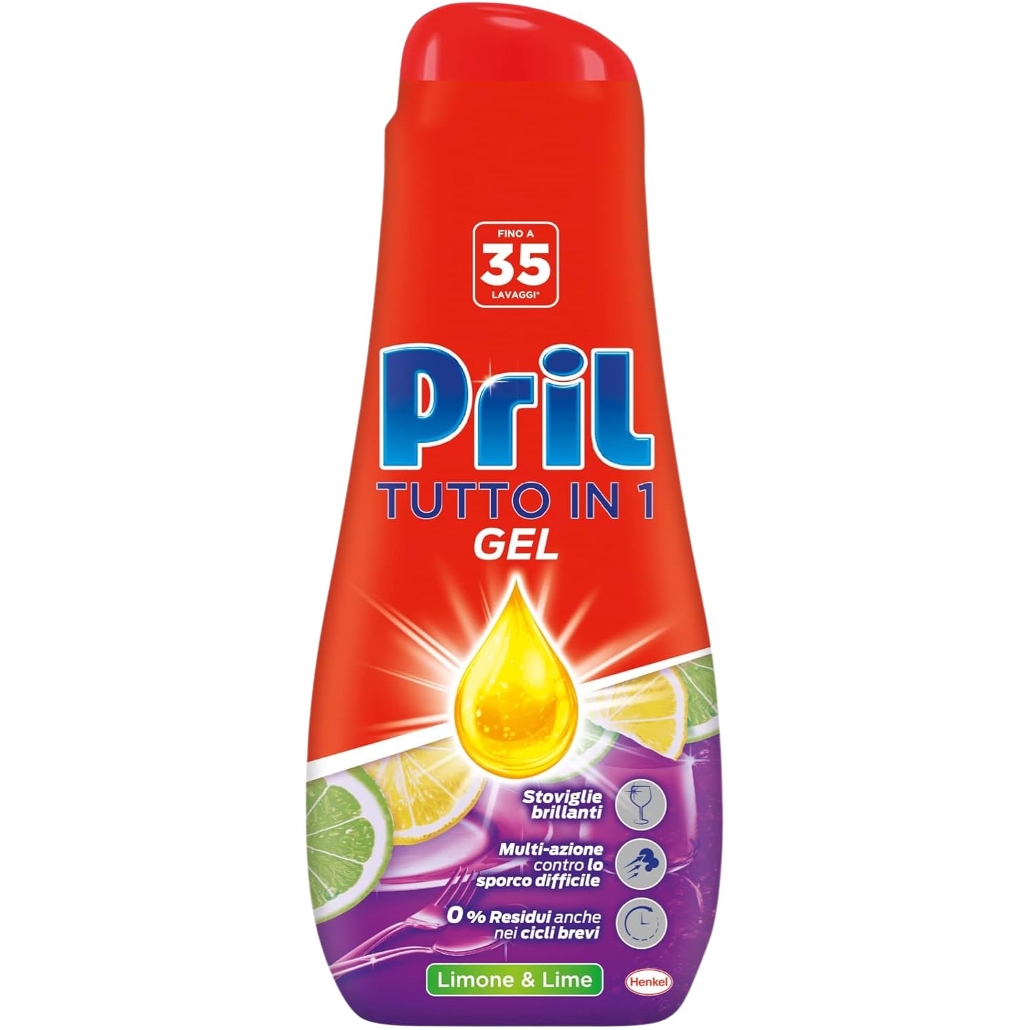 Gel Lavastoviglie All in One al Limone e Lime – Detersivo Liquido Multi-Azione – Azione Brillantante, Anticalcare e Sgrassante – 35 Lavaggi – Variazioni 4/6/8/10 Pezzi (6)