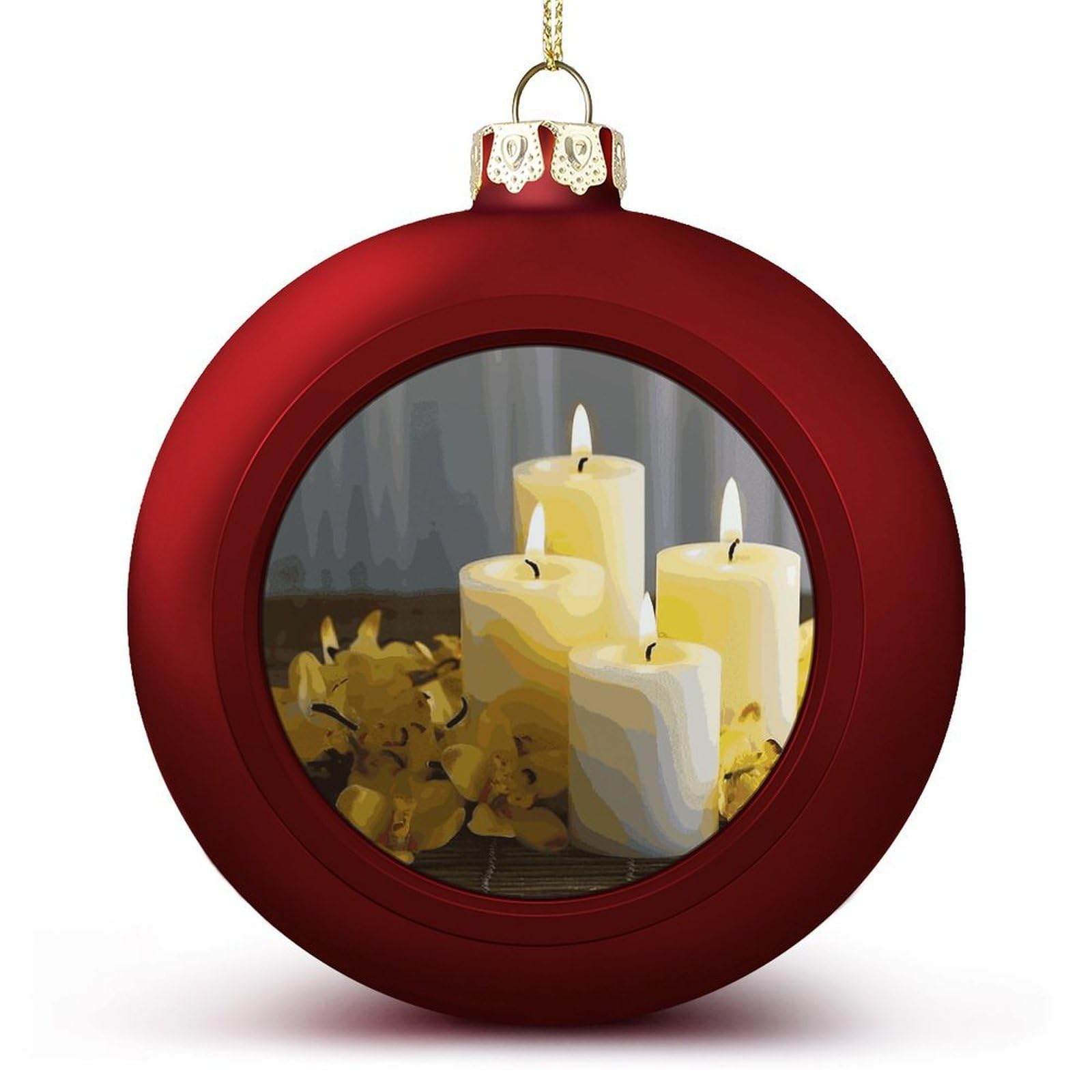 Boules de Noël papillon jaune et bougies blanches pour sapin