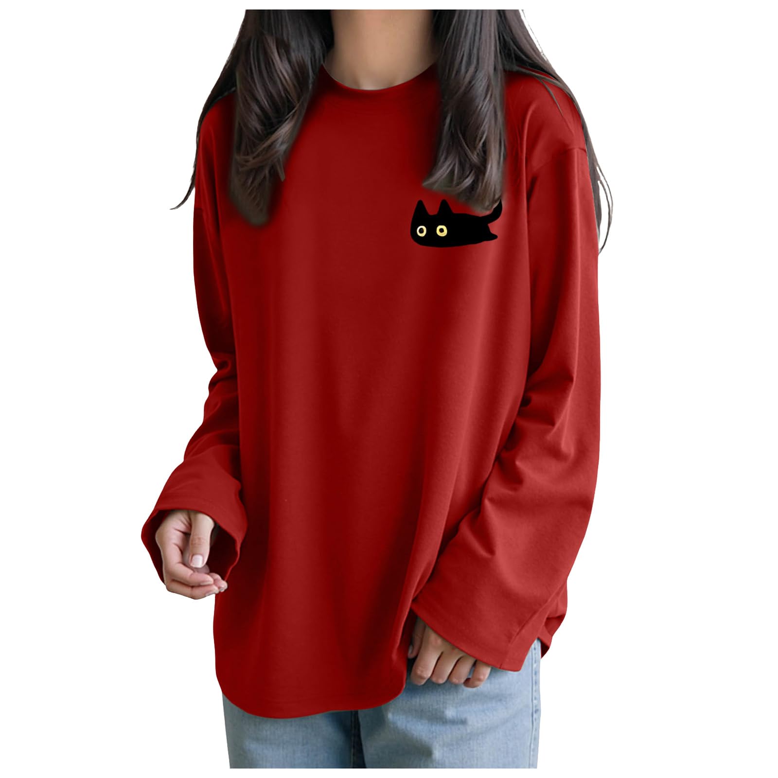 秋登場 tシャツ レディース 長袖 秋 Vネック 無地 トップス カットソー 猫柄 吸汗速乾 かわいい ランニング UVカット トップス 大きいサイズ きれいめ オシャレ ゆったり 定番 小顔効果 伸縮性 カジュアル 部屋着 春 秋 通勤