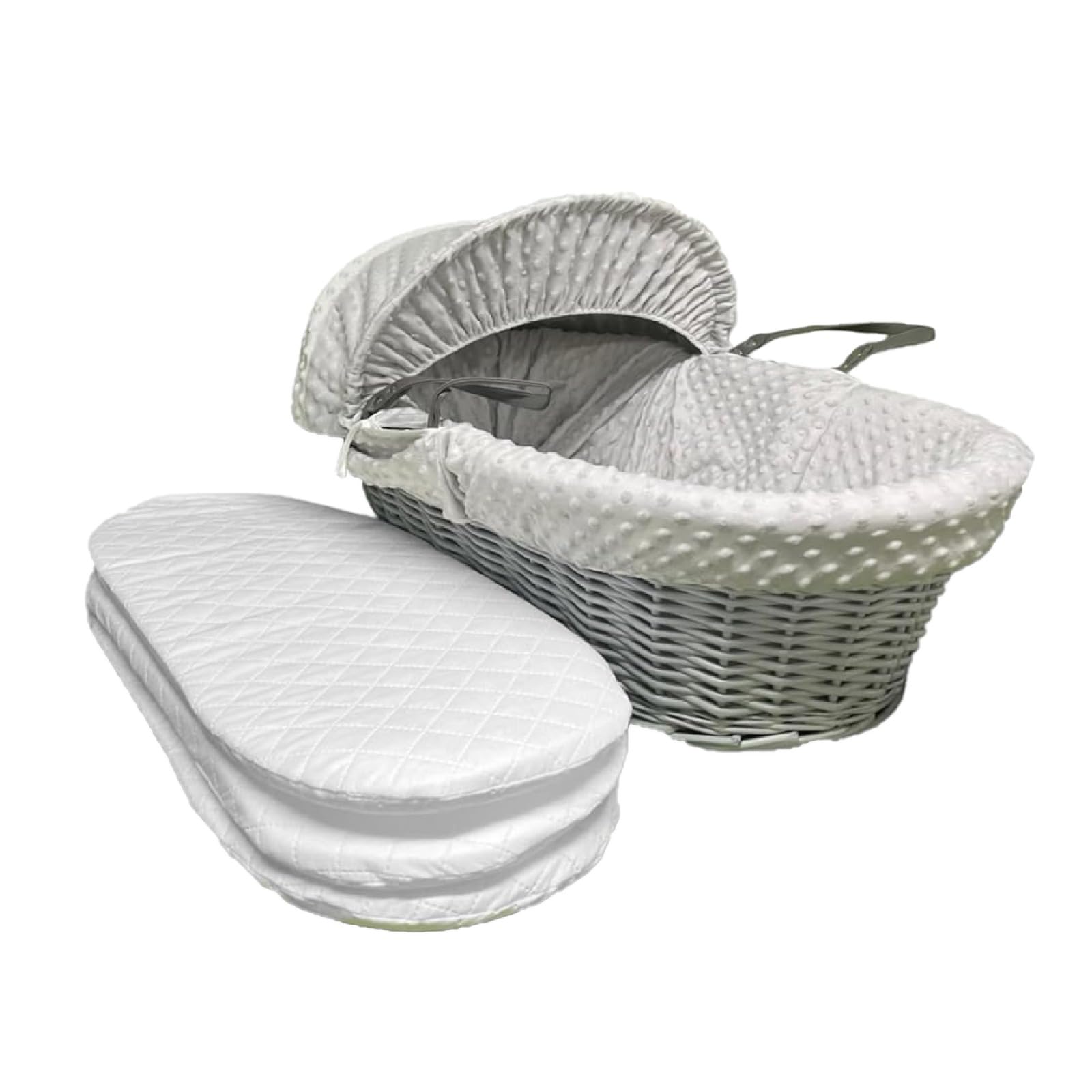 TT ThreadTrade Infant Moses Basket Mattress, Super Soft Fabric, Washable Quilted Cover,Oval Shape, Breathable Design, Thick and Comfortable, Lightweight and Portable, White, (66 x 28 x 4 cm)