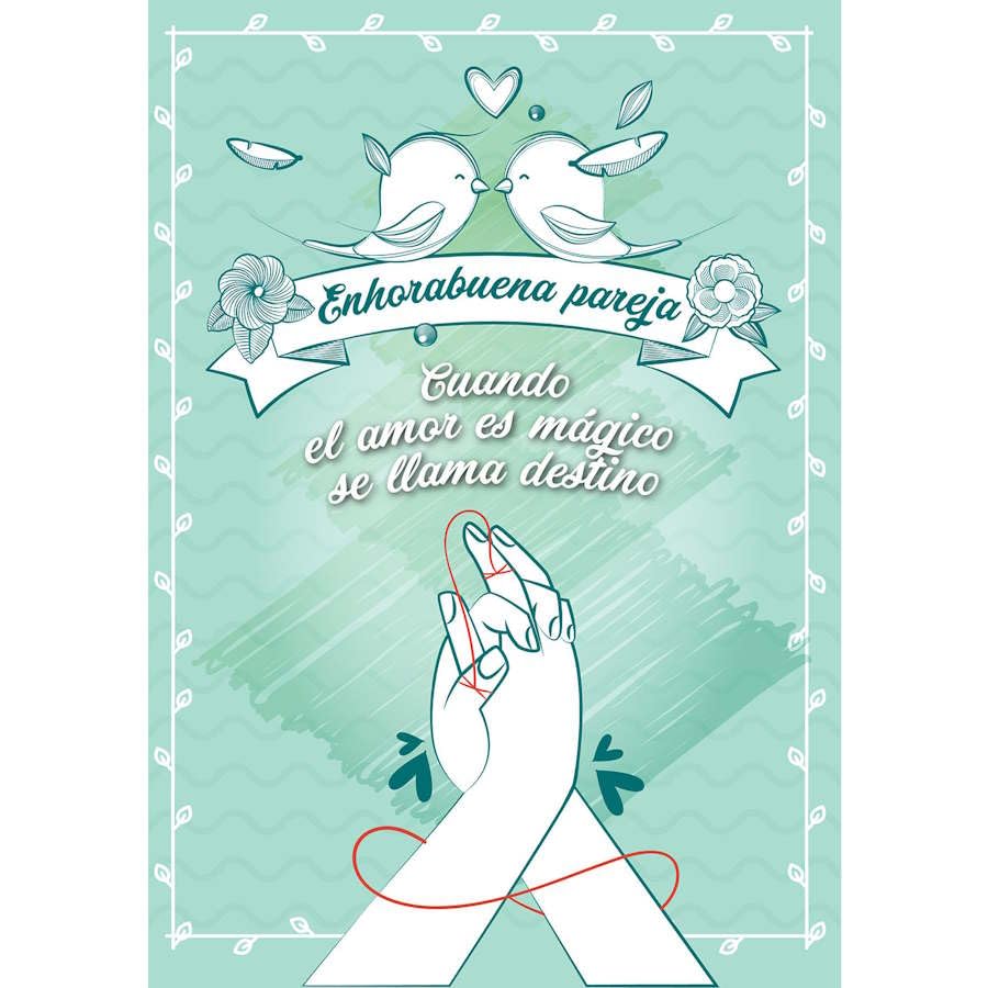 Antracita Tarjeta boda pajaritos manos entrelazadas 15x23cm - sobre monedero regalo enlace