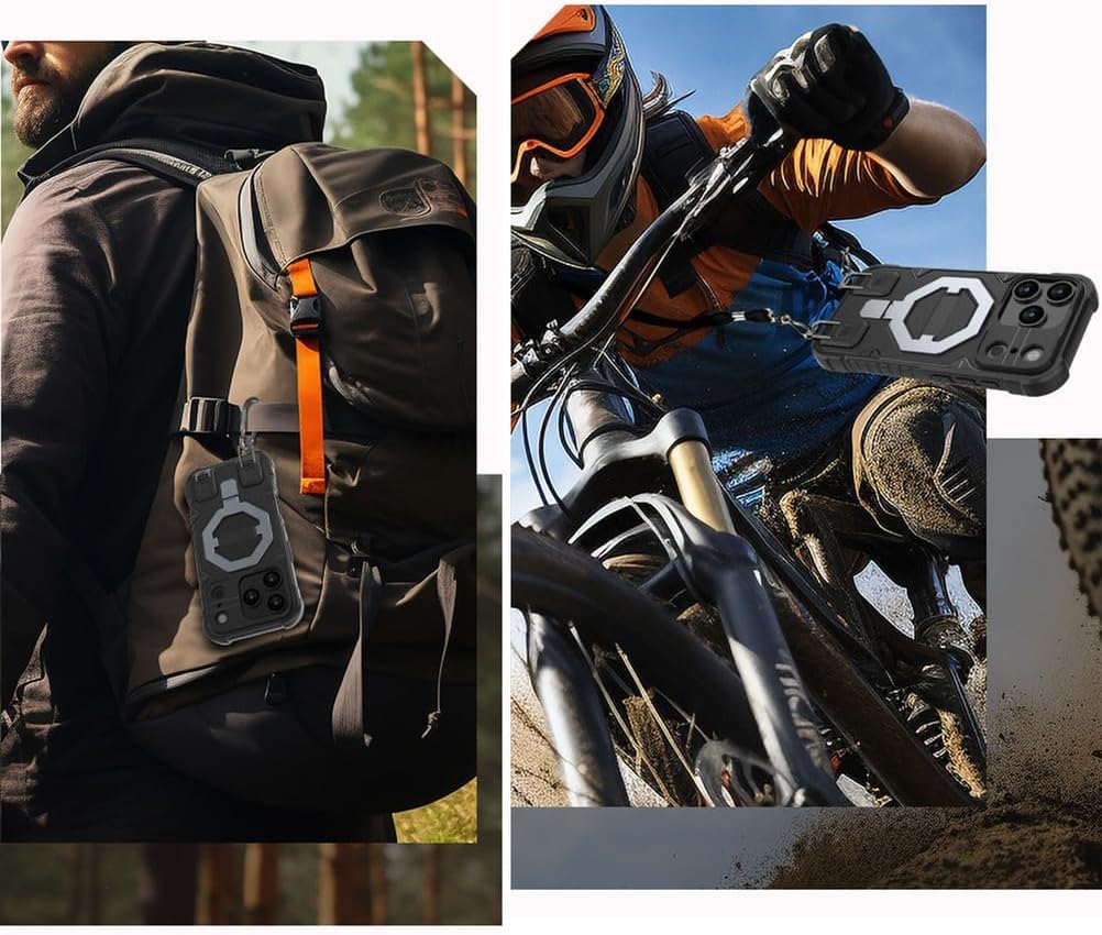 Magnetic Case for iPhone 17/17 Pro/17 Air/17 Pro Max, Heavy Duty Military Case with Ring Holder Anti-Fall Protection Outdoor Cover,17pro,Black