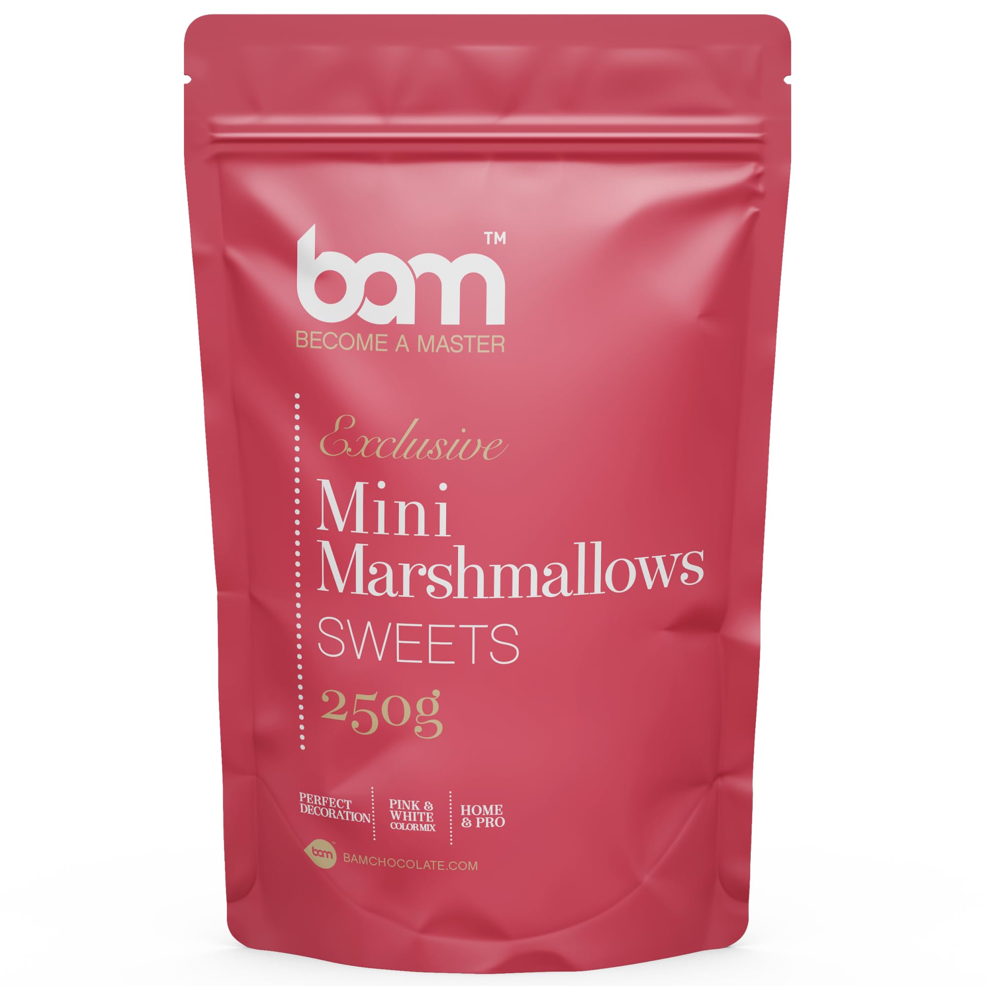 BAM Mini pianki marshmallows, posypka do ciast, idealna do dekoracji ciast, różowa, kremowa i biała, 250 g