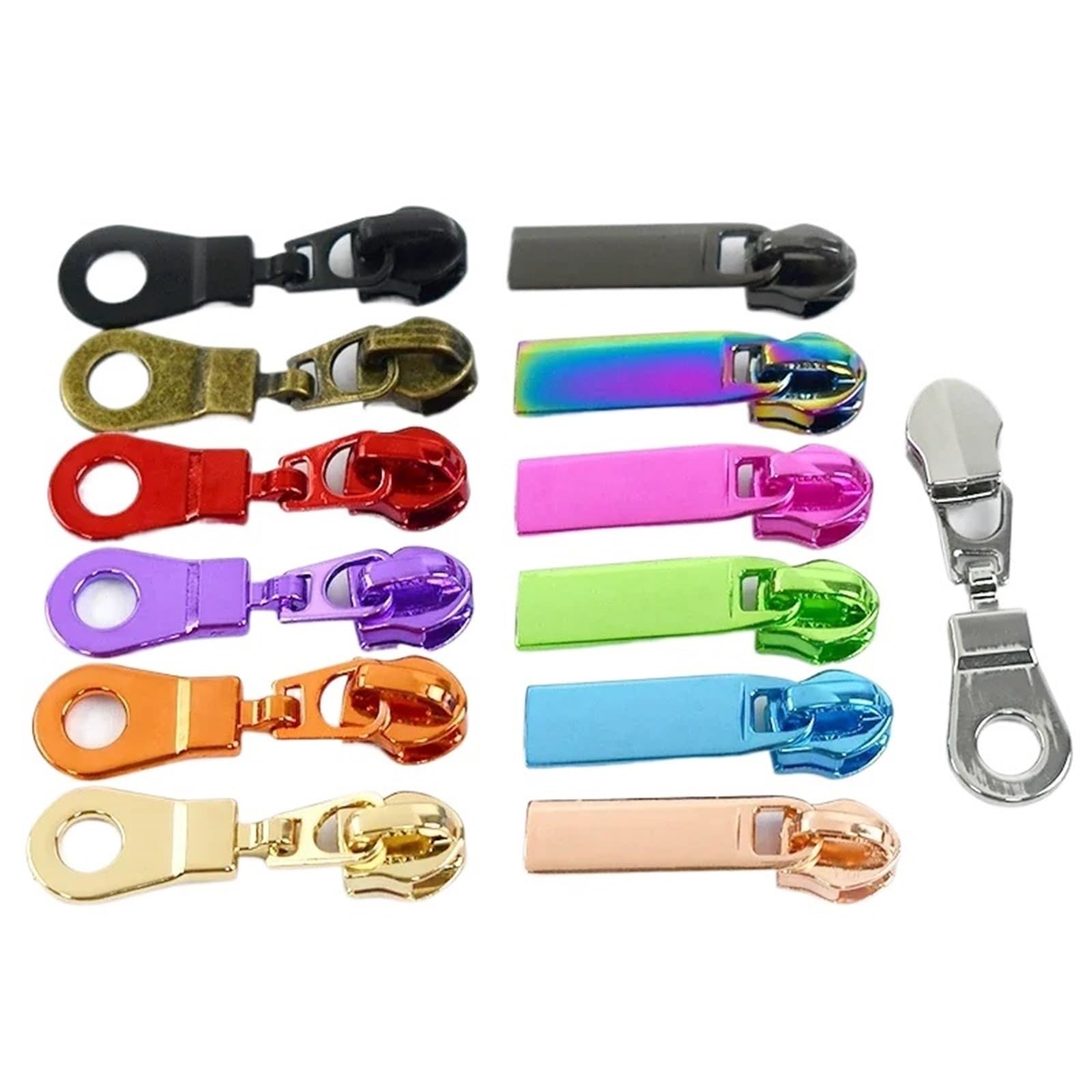 Tiradores de cremallera, 50 tiradores de cremallera de metal 5# para coser cremalleras de nailon, cintas deslizantes, zapatos, bolsas, kit de reparación de cremalleras (ZT179-morado)
