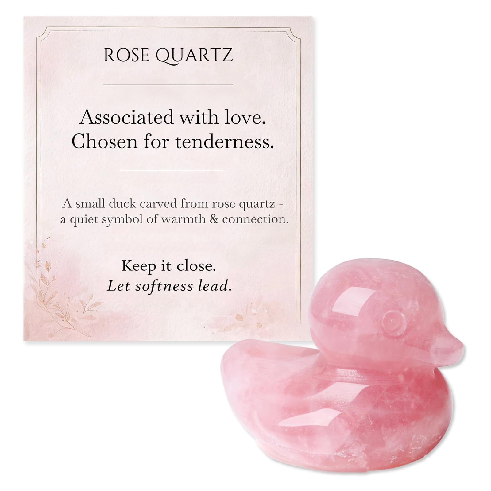 Phiomuue Women's Pink Rose Quartz Crystal Duck Figurine, Healing Crystal Duck Gifts For Lucky Duck Emotional Support Gift, Desk Duck & Birthday Duck Decor, 2.4Cm