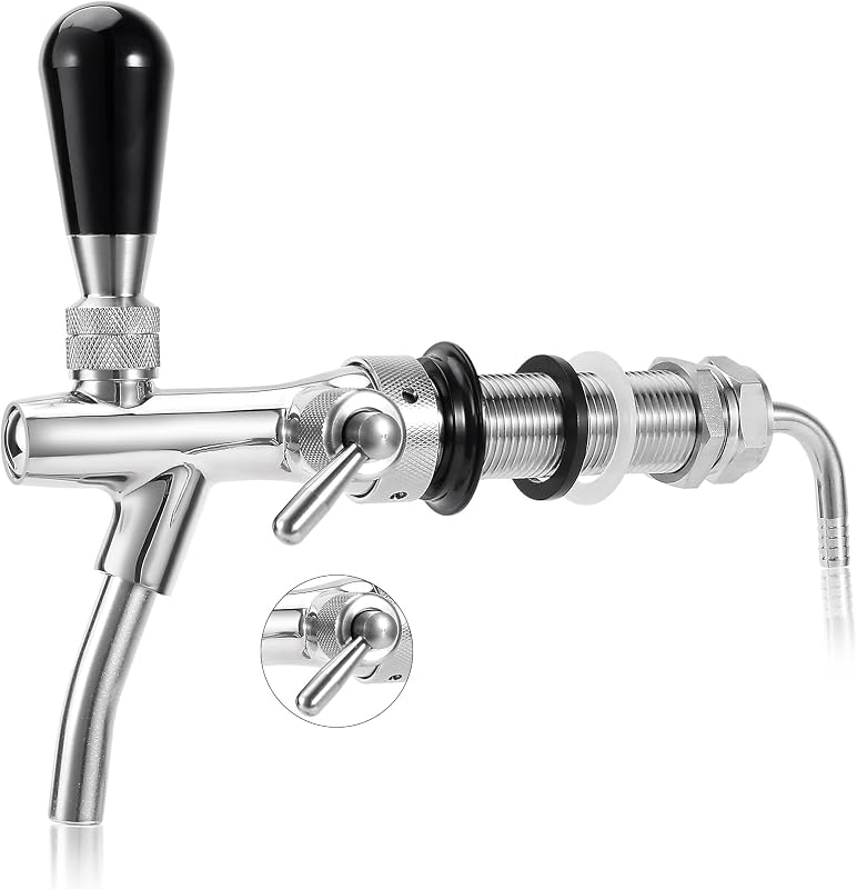 Grifo de cerveza ajustable mejorado, O.D 5/16" Barb Kegerator grifo | Grifo de cerveza de barril con control de flujo, núcleo de acero inoxidable, cuerpo de latón, grifo de barril, grifo de cerveza ajustable para elaboración casera