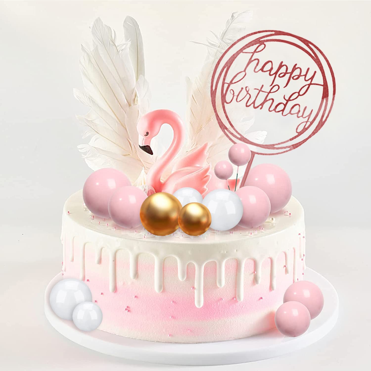 ALEGRE 50 stuks taartdecoratie ballen, taarttoppers voor verjaardag, bruiloft, jubileum, babyshower, Happy Birthday taartdecoratie, groen, wit, goud, taartdecoratie