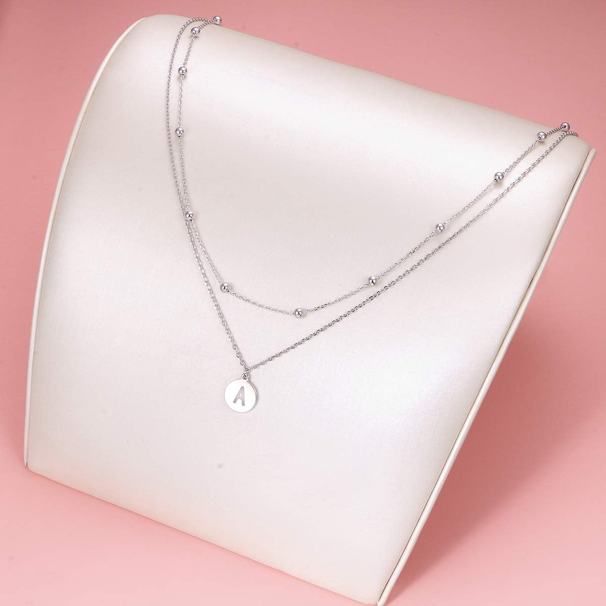 FLYOW S925 Sterling Silver Disc/Heart Initial Layered Choker Necklace Short Dainty Adjustable Lariat Necklaces for Women Girls - Image 4