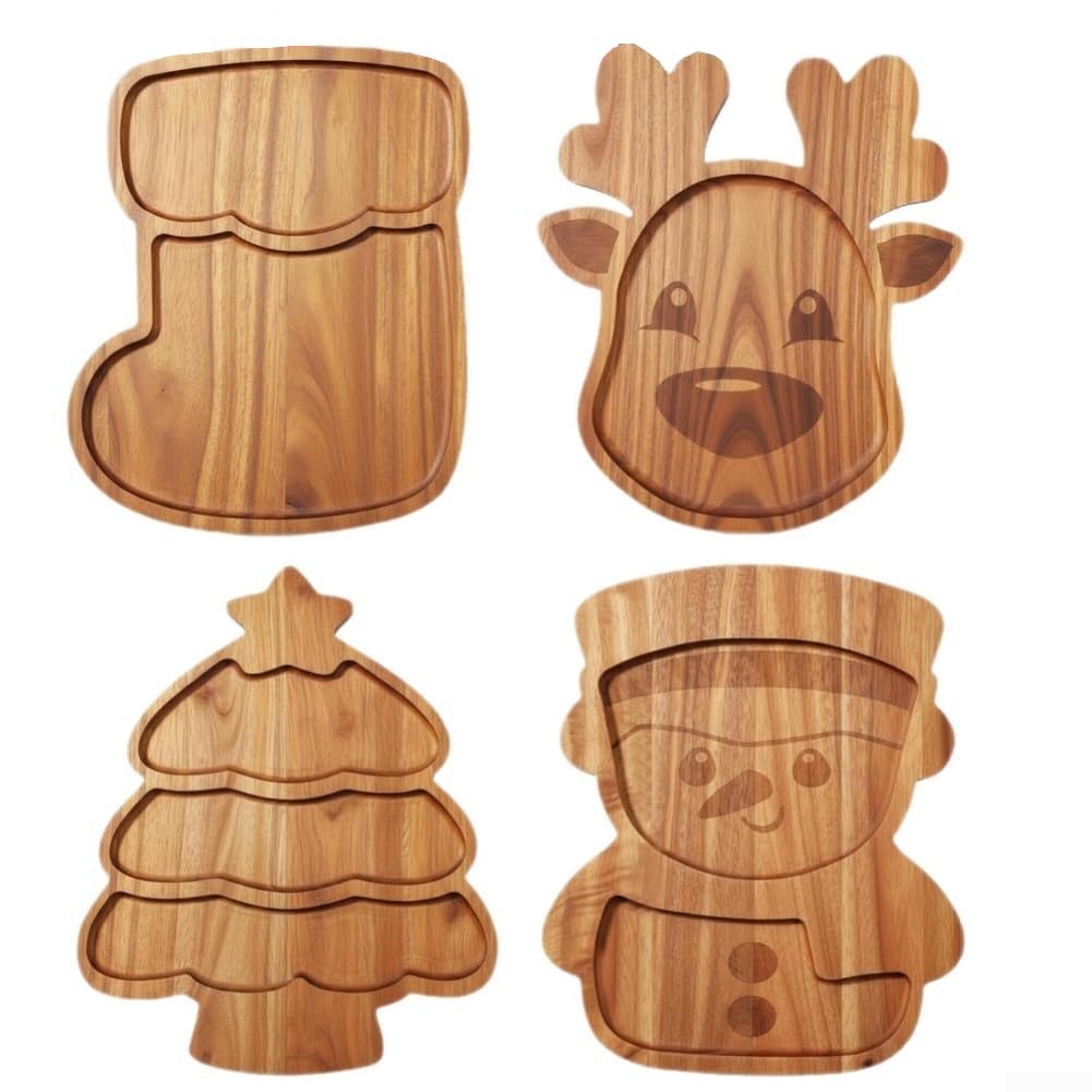 Weihnachts Holztablett Set 4-tlg Acacia Holzbrett