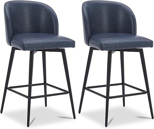 Miniatura 3 de Watson & Whitely Juego de 2 taburetes de bar de altura de mostrador, taburetes de bar tapizados giratorios de 360 con respaldos y patas de metal,